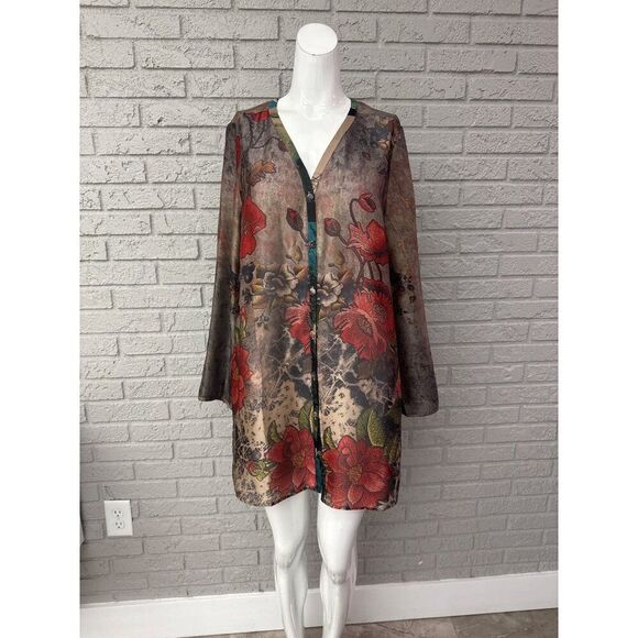 Soft Surroundings Camellia Women Long Sleeve Floral Print Tunic  Shirt Size M - Picture 1 of 10